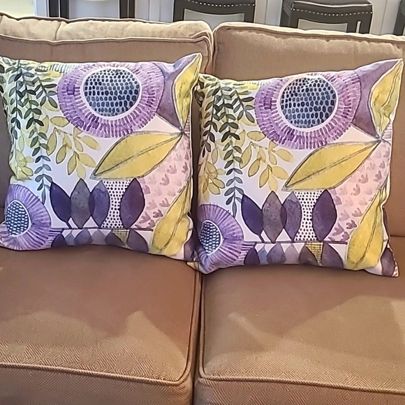 Two Pier 1 Purple and Yellow Floral Accent Pillows - Picture 1 of 8